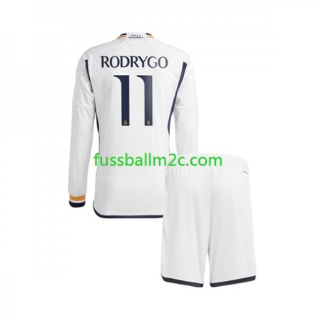 Fußballtrikots Real Madrid Rodrygo Goes 11 Kinder Heim Trikotsatz 2023-2024 Langarm